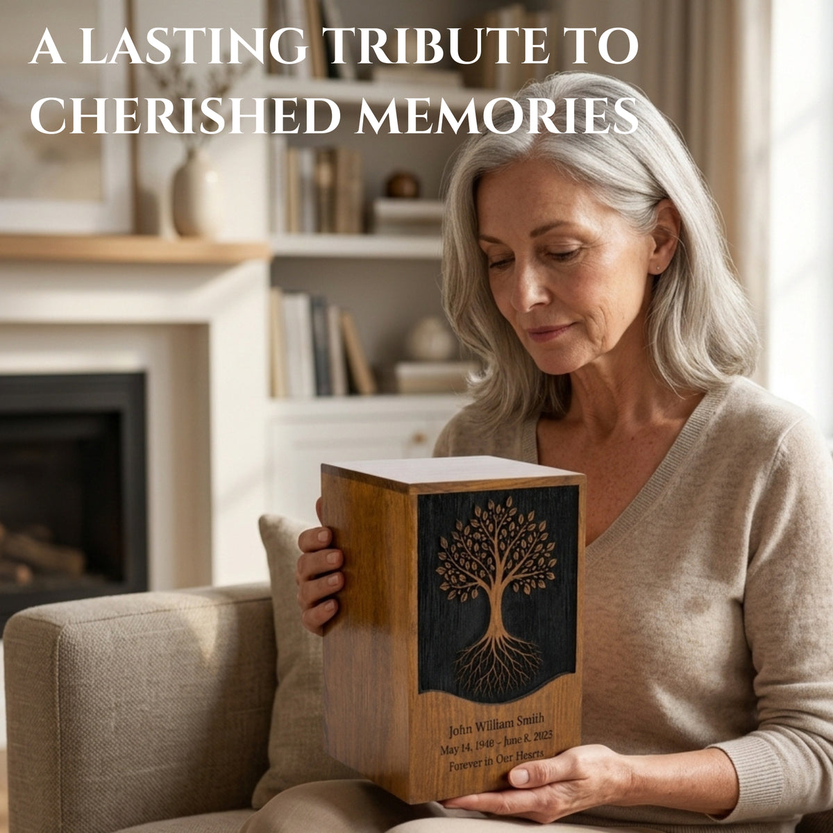 Personalized Tree of Life Rosewood Urn for Human Ashes