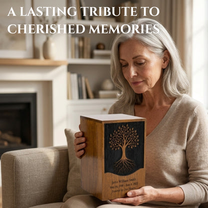 Personalized Tree of Life Wooden Urn for Ashes | Handmade Rosewood Adult Cremation Urn