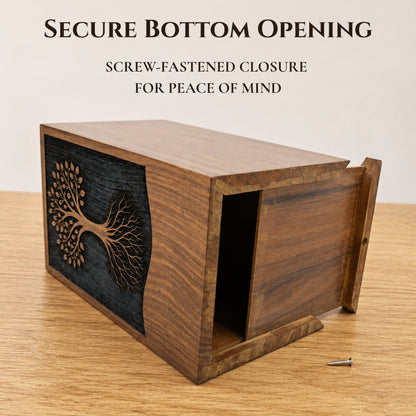 Personalized Tree of Life Wooden Urn for Ashes | Handmade Rosewood Adult Cremation Urn
