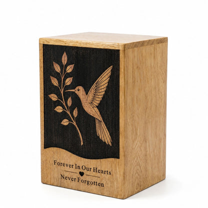 Handmade Hummingbird Wooden Cremation Urn – Personalized Adult Memorial Urn for Ashes