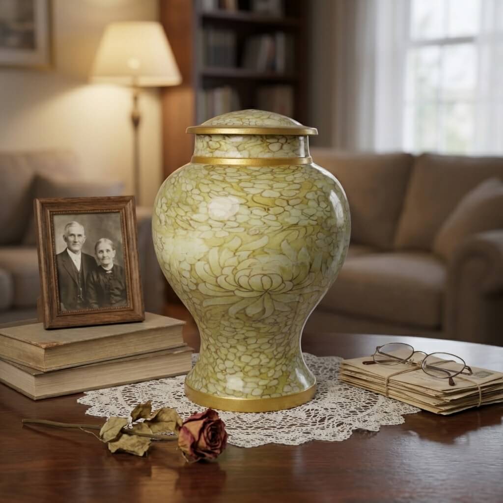Pale Green Lace-Pattern Ceramic Urn