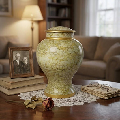 Pale Green Lace-Pattern Ceramic Urn
