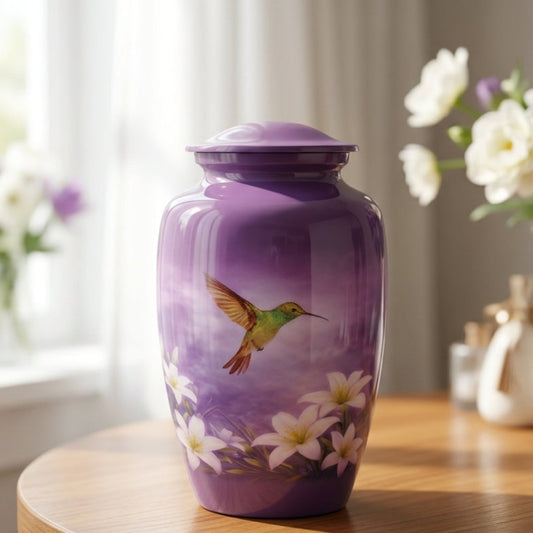 Purple Hummingbird Cremation Urn for Human Ashes – Adult, Keepsake