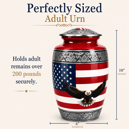 Military Eagle Metal Cremation Urn for Human Ashes – American Flag Adult