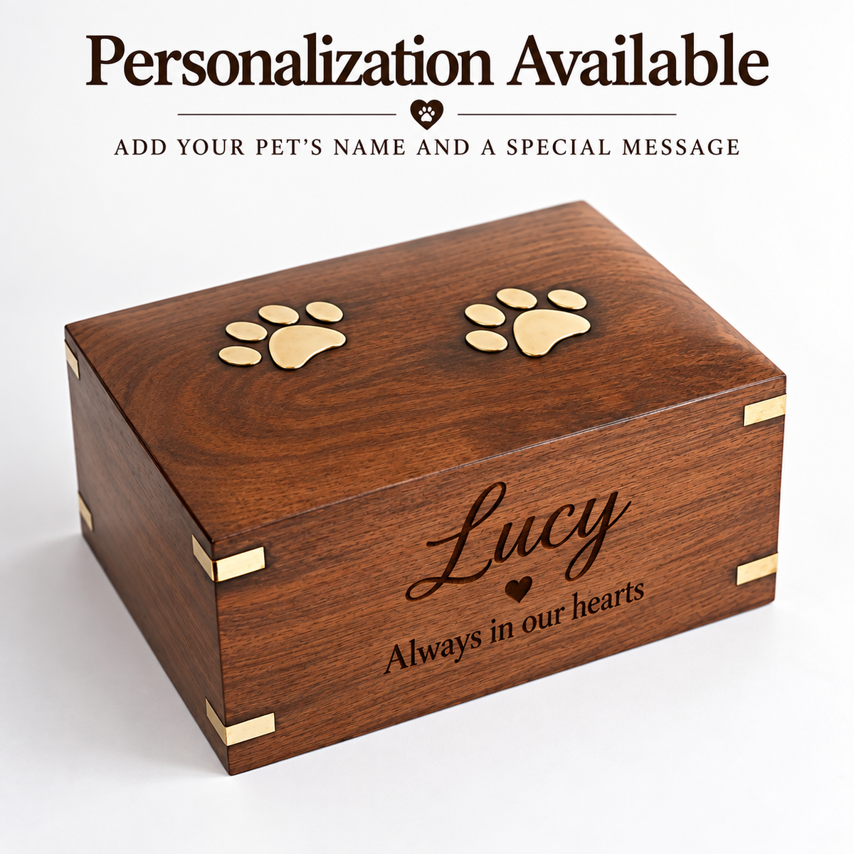 Personalized Wooden Pet Urn Box for Dog & Cat Ashes – Paw Print