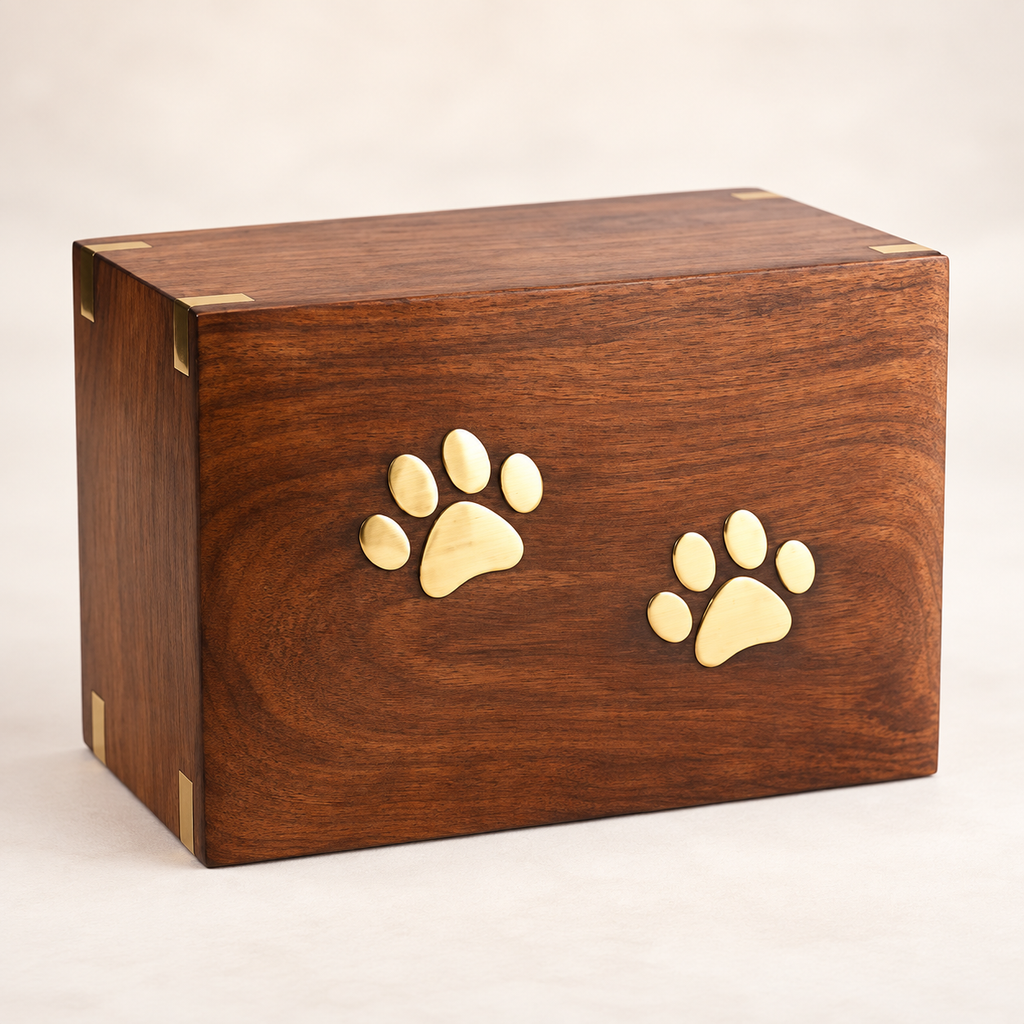 Personalized Wooden Pet Urn Box for Dog & Cat Ashes – Paw Print