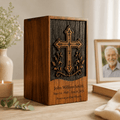 Personalized Cross Engraved Wooden Urn for Human Ashes