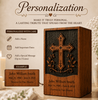 Personalized Cross Engraved Wooden Urn for Human Ashes