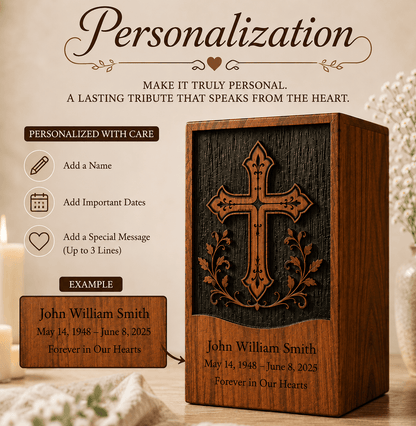 Personalized Cross Wooden Urn for Human Ashes – Adult & Keepsake