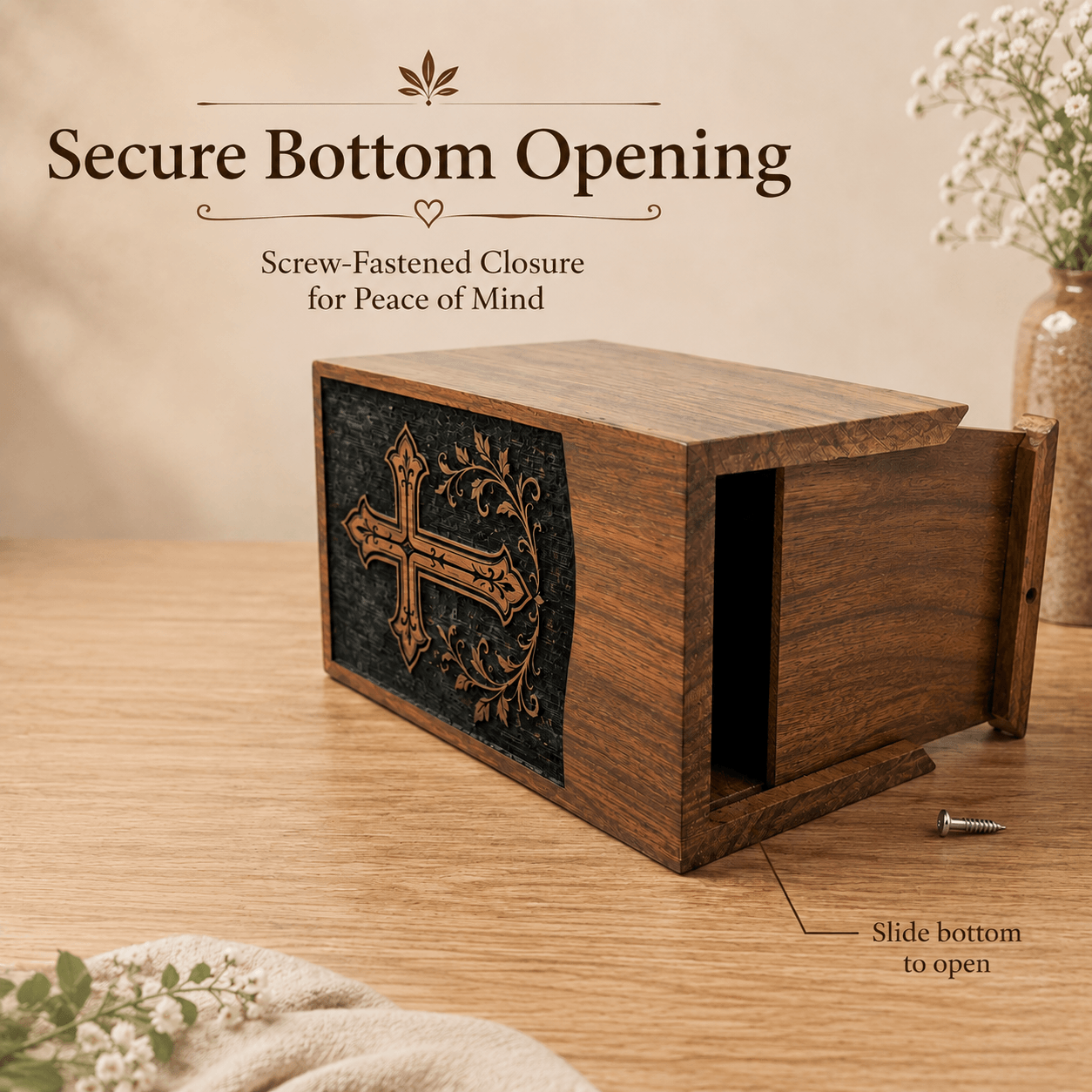 Personalized Cross Wooden Urn for Human Ashes – Adult & Keepsake