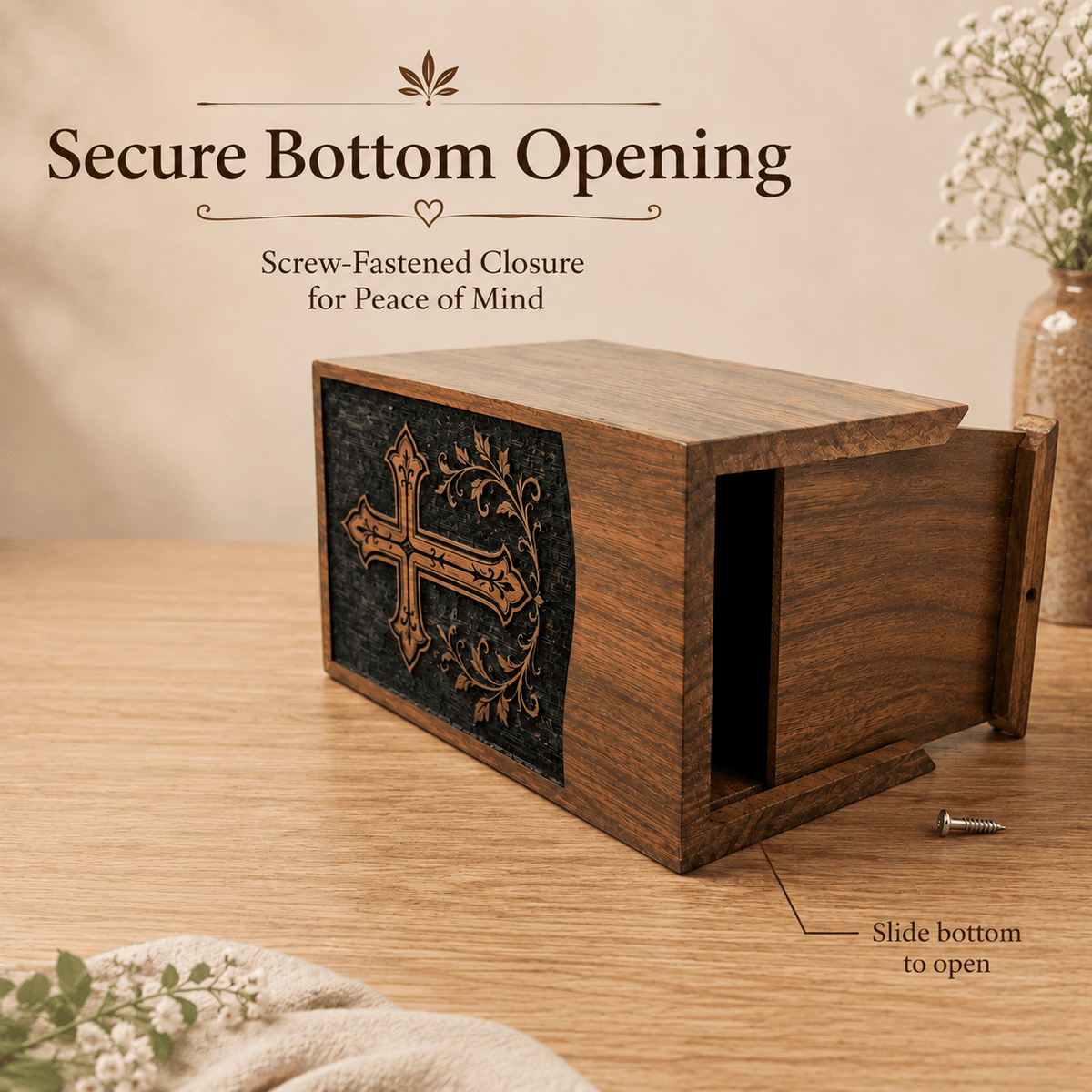 Personalized Cross Engraved Wooden Urn for Human Ashes