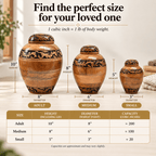 Hand-Carved Floral Wooden Cremation Urn for Human Ashes
