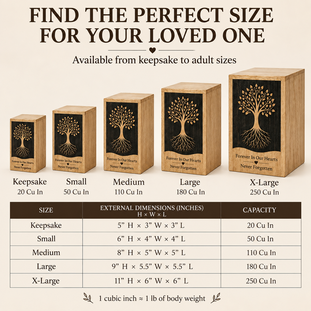 Personalized Tree of Life Solid Wood Urn for Human Ashes
