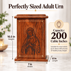 Personalized Catholic Cremation Wooden Urn Box for Human Ashes – Engraved Virgin Mary