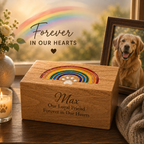 Personalized Wooden Pet Urn for Dog & Cat – Rainbow Bridge, Adult & Keepsake