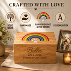 Personalized Wooden Pet Urn for Dog & Cat – Rainbow Bridge, Adult & Keepsake