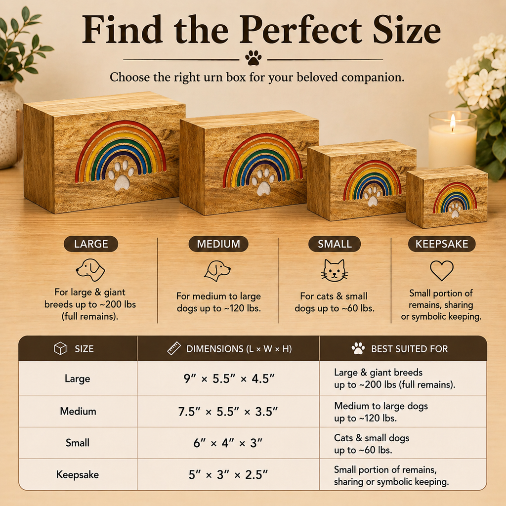 Personalized Wooden Pet Urn for Dog & Cat – Rainbow Bridge, Adult & Keepsake