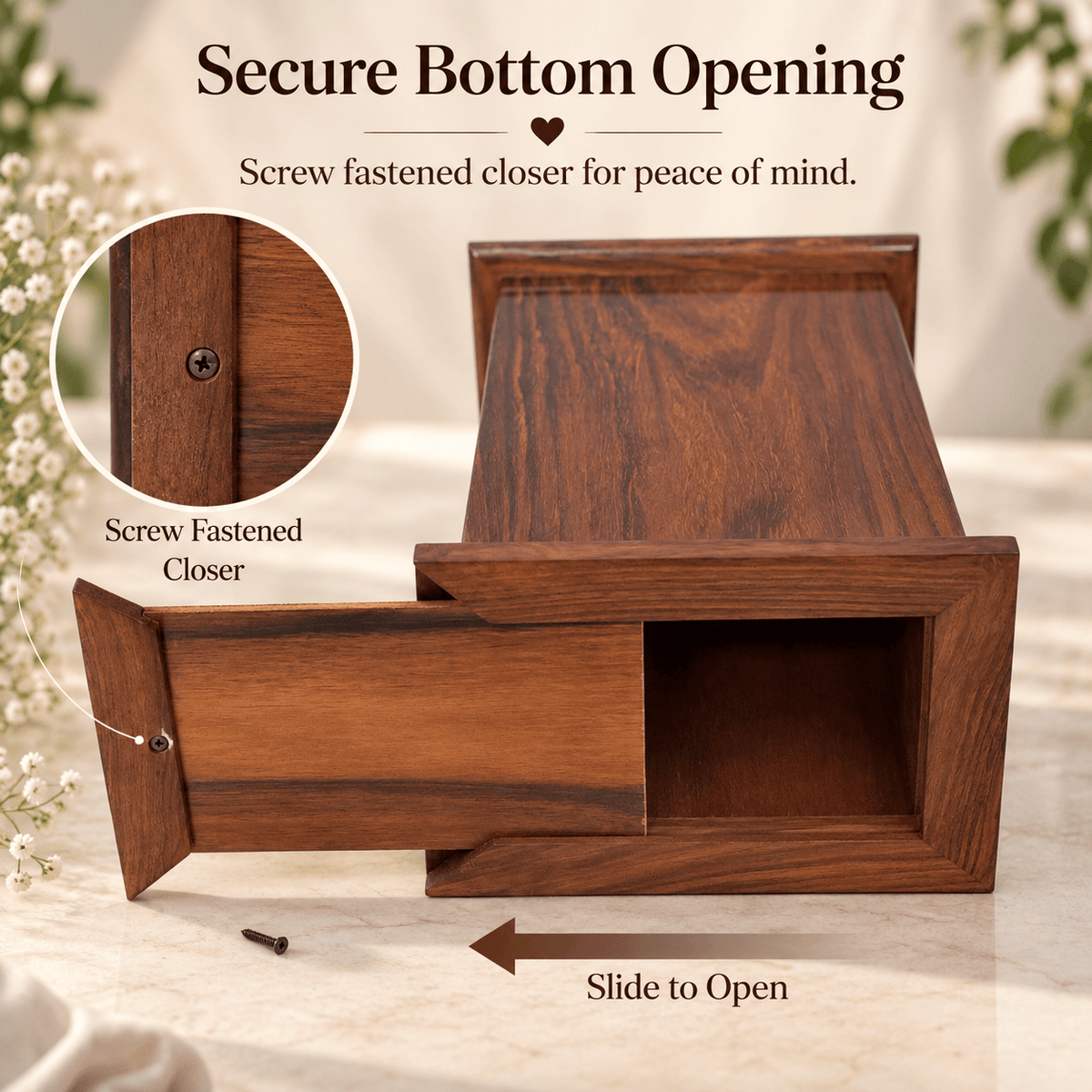Personalized Catholic Cremation Wooden Urn Box for Human Ashes – Engraved Virgin Mary