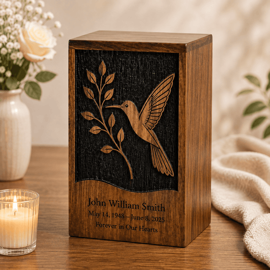 Personalized Hummingbird Rosewood Urn for Human Ashes – Adult & Keepsake