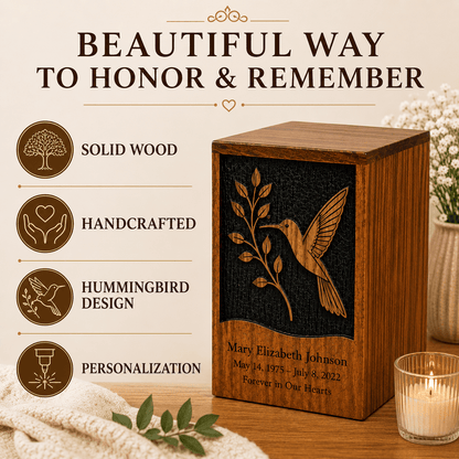 Personalized Hummingbird Rosewood Urn for Human Ashes – Adult & Keepsake