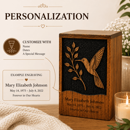 Personalized Hummingbird Rosewood Urn for Human Ashes – Adult & Keepsake