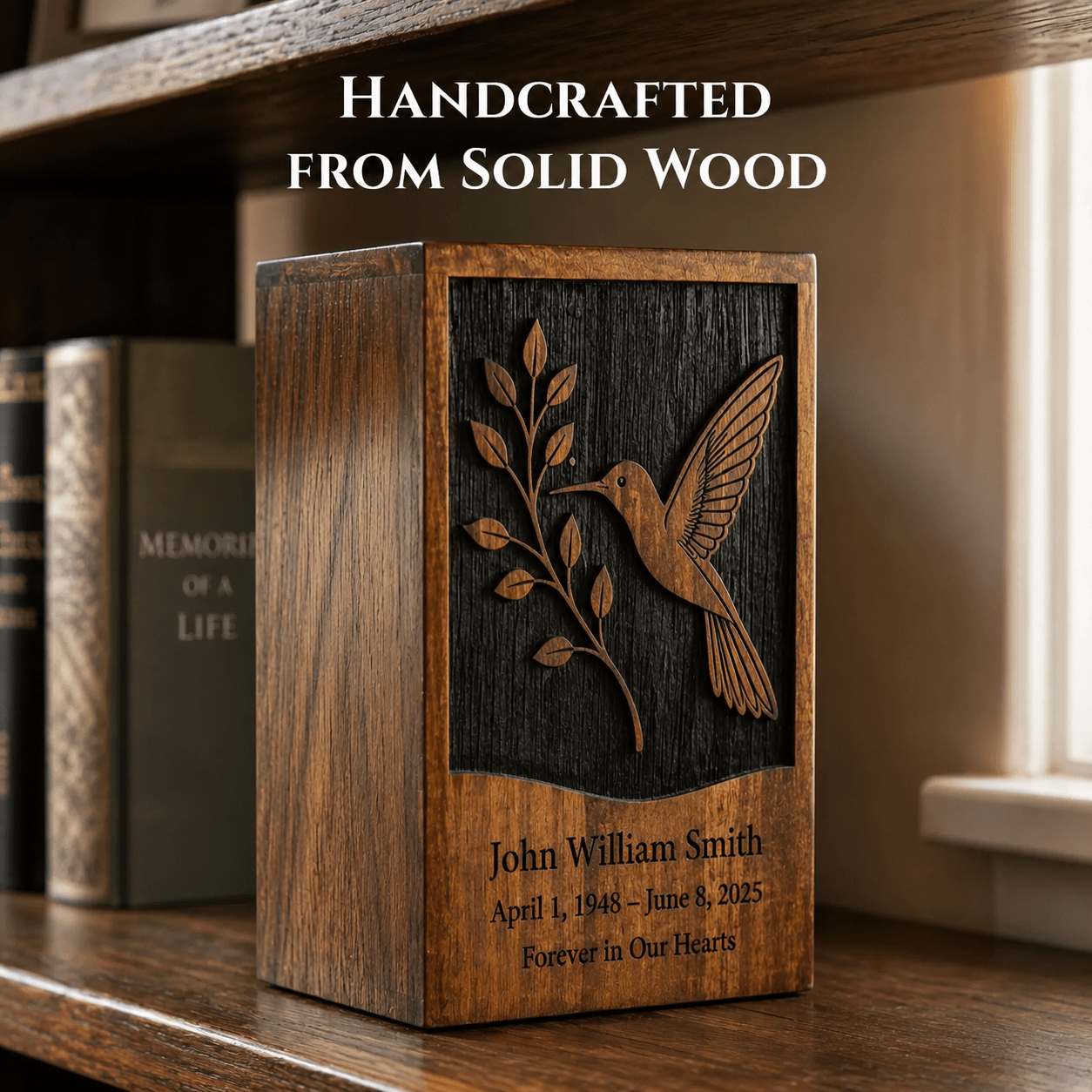 Personalized Hummingbird Rosewood Urn for Human Ashes – Adult & Keepsake