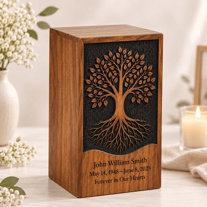 Personalized Tree of Life Rosewood Urn for Human Ashes – Adult & Keepsake