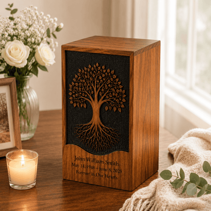 Personalized Tree of Life Rosewood Urn for Human Ashes – Adult & Keepsake