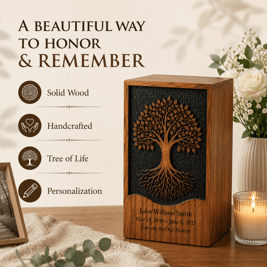 Personalized Tree of Life Rosewood Urn for Human Ashes – Adult & Keepsake