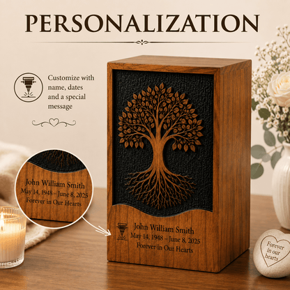 Personalized Tree of Life Rosewood Urn for Human Ashes – Adult & Keepsake