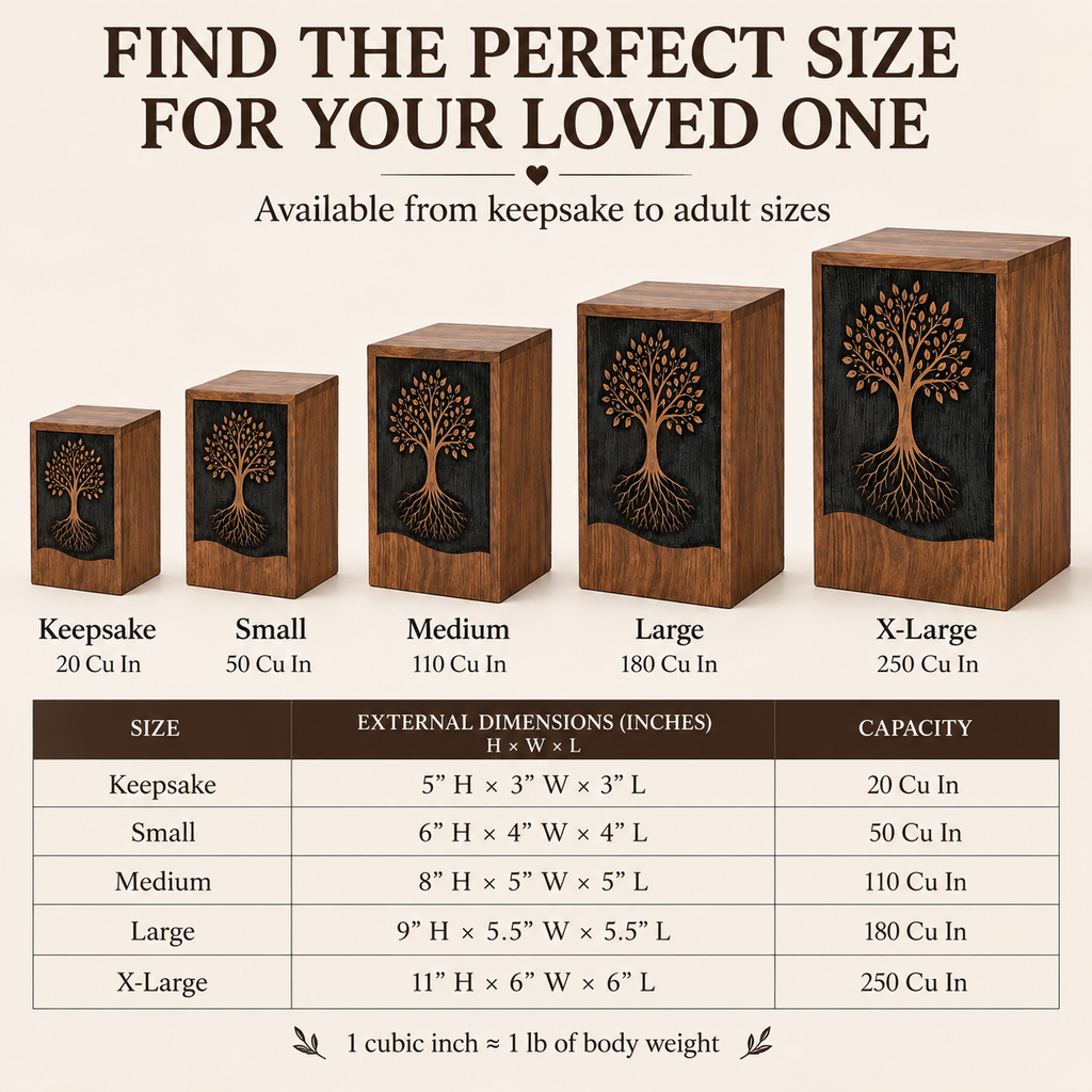 Personalized Tree of Life Rosewood Urn for Human Ashes