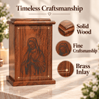 Personalized Catholic Cremation Wooden Urn Box for Human Ashes – Engraved Virgin Mary