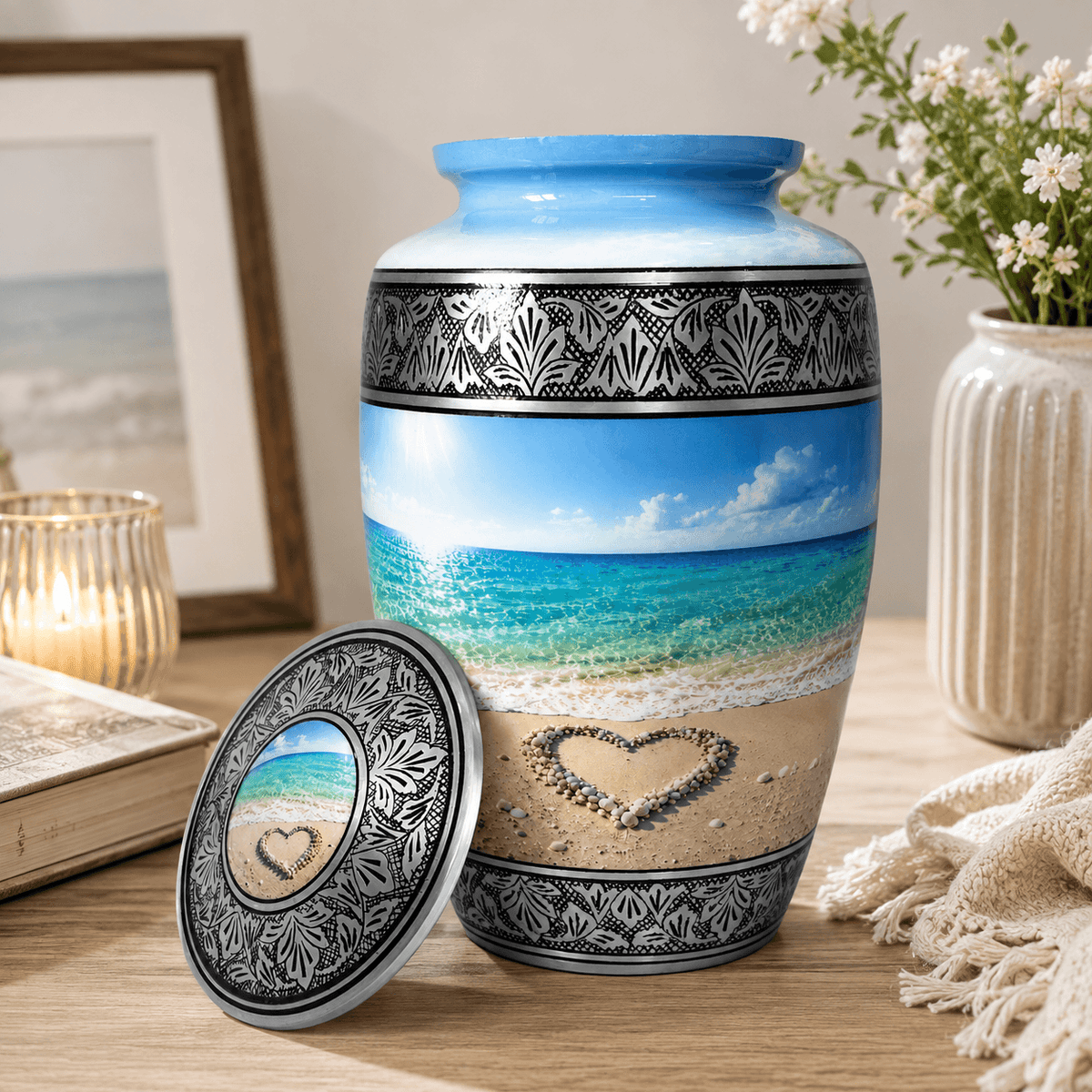 Beach Heart Memorial Urn for Human Ashes Adult Adult 200 cubic in