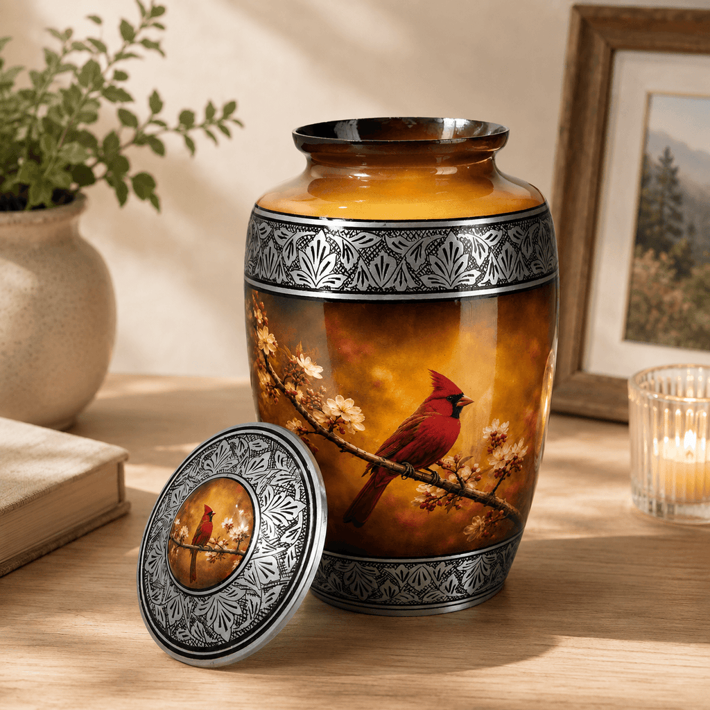 Red Cardinal Bird Cremation Urn for Human Ashes Adult