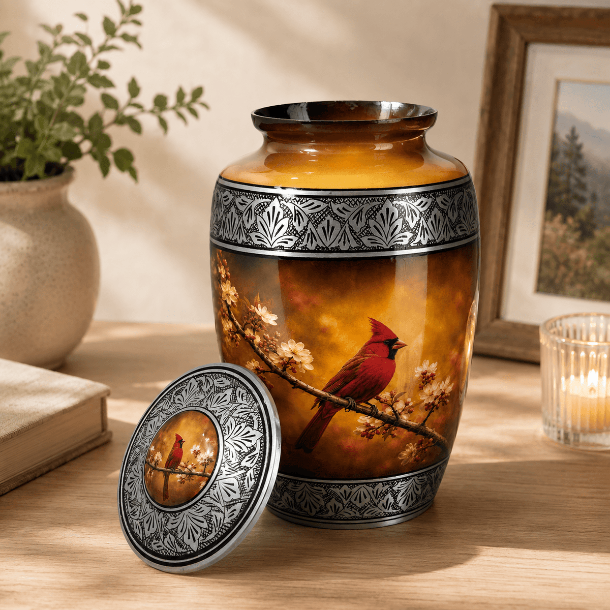 Red Cardinal Bird Cremation Urn for Human Ashes Adult