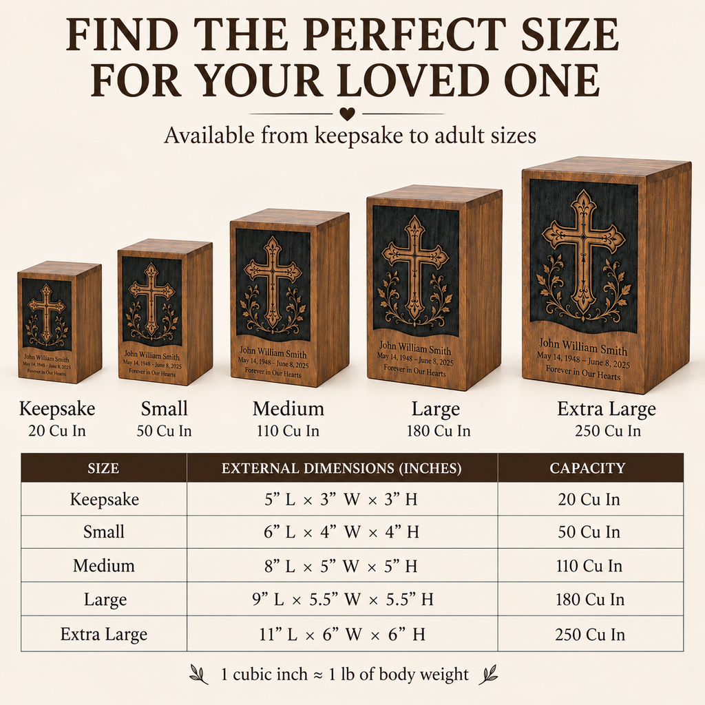 Personalized Cross Engraved Wooden Urn for Human Ashes