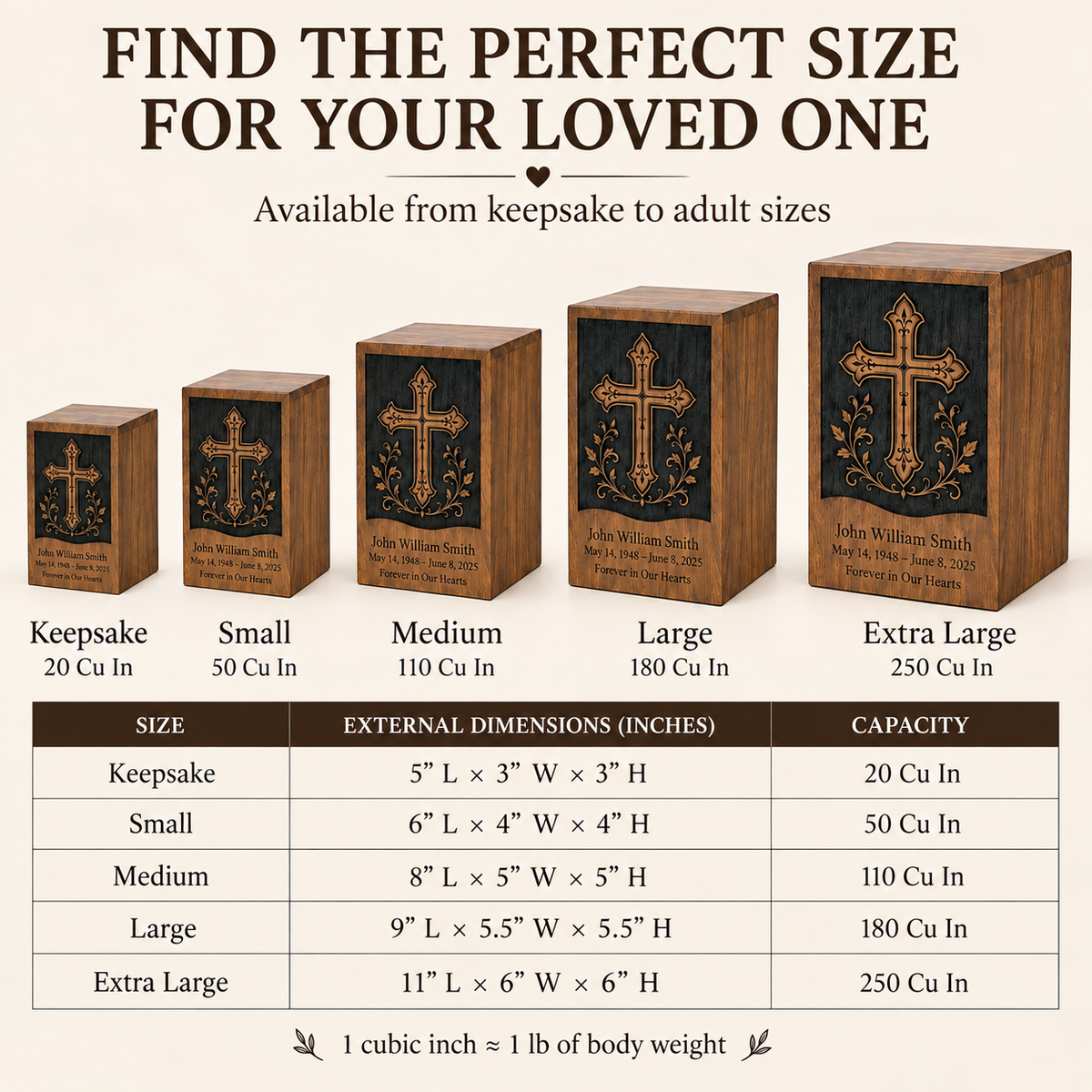 Personalized Cross Engraved Wooden Urn for Human Ashes