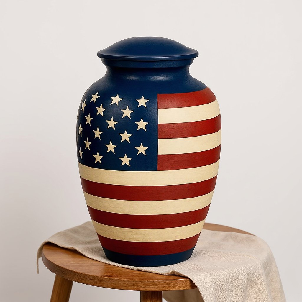 American Flag Cremation Urn – Patriotic Memorial Urn for Veterans image 0