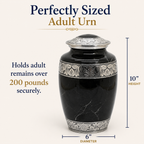 Cremation Urn for Human Ashes – Black Marble-Finish Metal, Adult & Keepsake