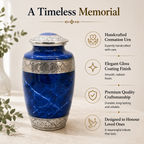 Cremation Urn for Human Ashes – Blue Marble-Finish Metal, Adult & Keepsake