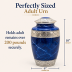 Cremation Urn for Human Ashes – Blue Marble-Finish Metal, Adult & Keepsake