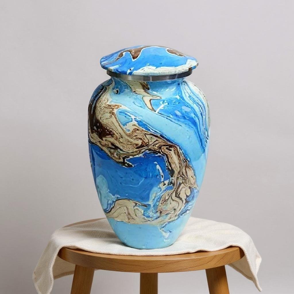 Ocean Blue Swirl Cremation Urn – Artistic Memorial Urn for Ashes image 0
