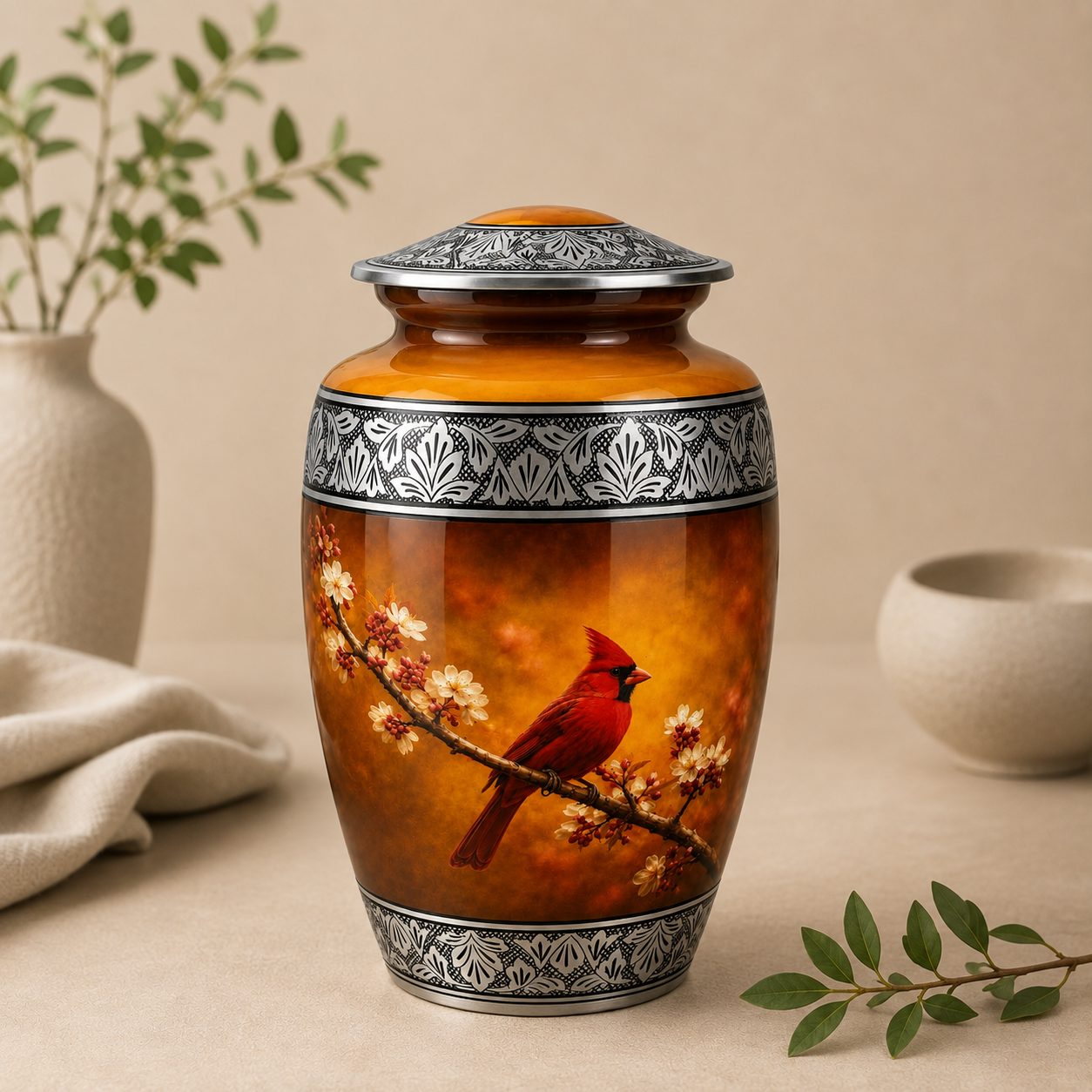 Cardinal Bird Handcrafted Memorial Urn for ashes