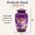 Purple Hummingbird Cremation Urn for Human Ashes – Adult, Keepsake