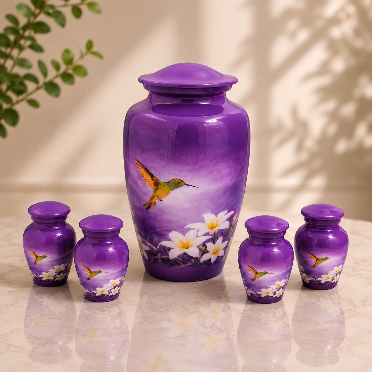 Purple Hummingbird Cremation Urn for Human Ashes – Adult, Keepsake