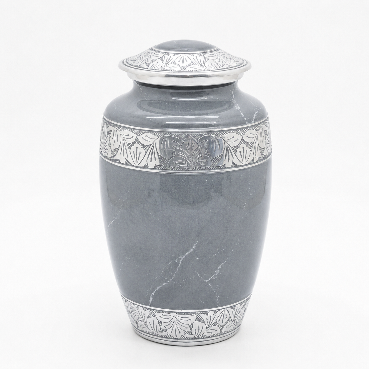 Metal Cremation Urn for Human Ashes – Gray Marble Finish
