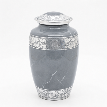 Metal Cremation Urn for Human Ashes – Gray Marble Finish