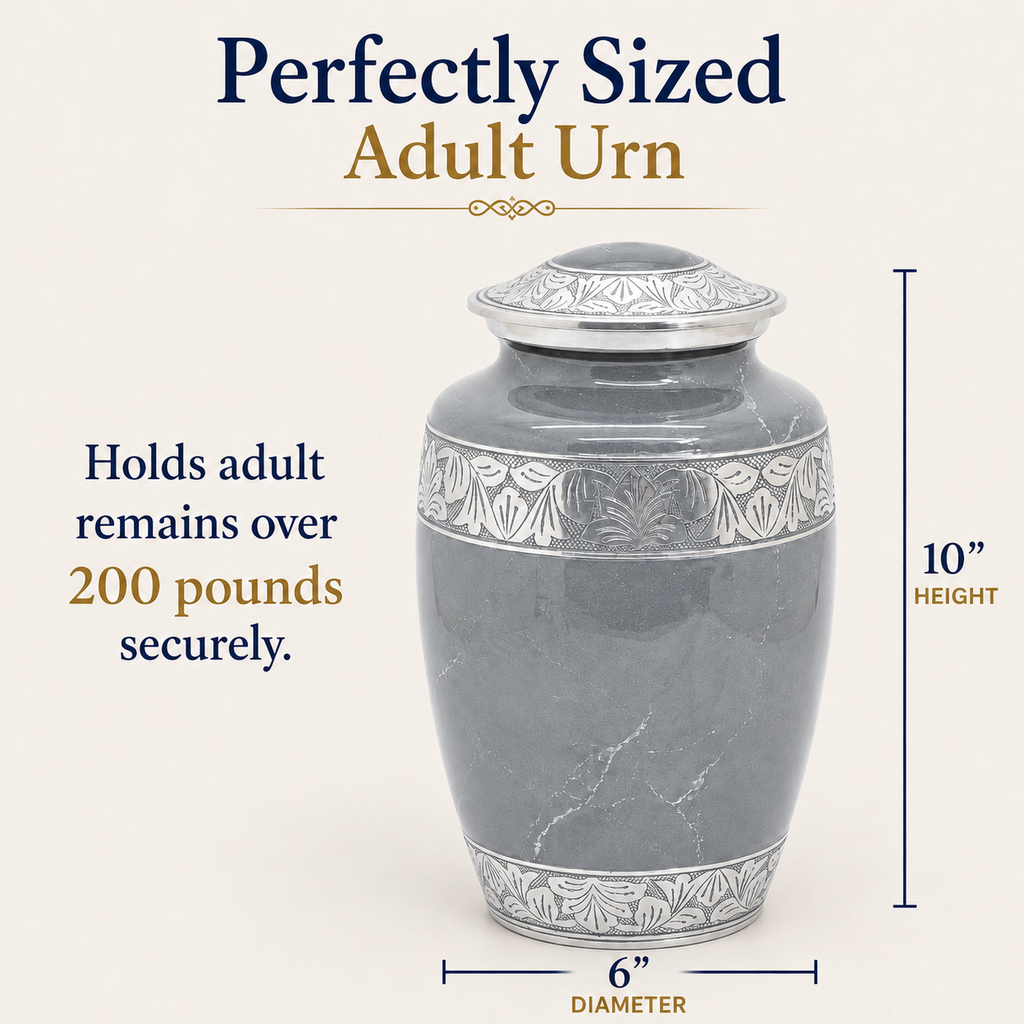 Metal Cremation Urn for Human Ashes – Gray Marble Finish