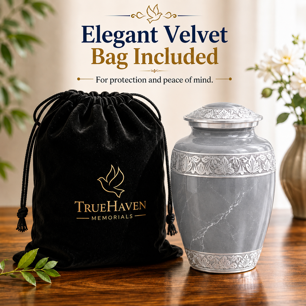 Metal Cremation Urn for Human Ashes – Gray Marble Finish