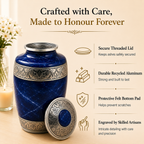 Cremation Urn for Human Ashes – Blue Marble-Finish Metal, Adult & Keepsake